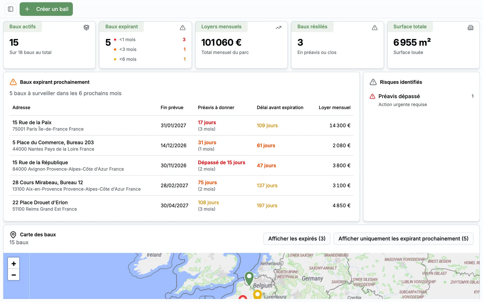 Capture de l'application Task FM, données de démonstration
